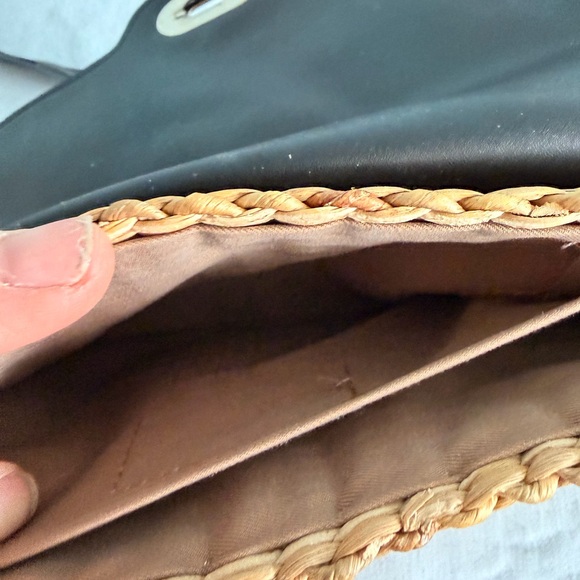 Straw Crossbody Bag Woven Basket Purse Boho Beach Navy Leather Tassel - Picture 15 of 16